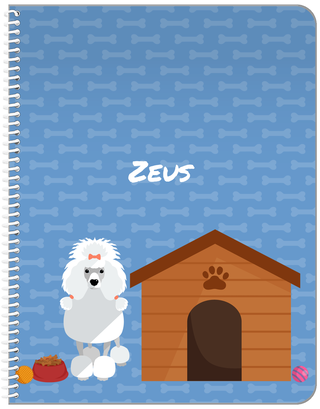 Personalized Dogs Notebook XVI - Blue Background - Poodle - Front View