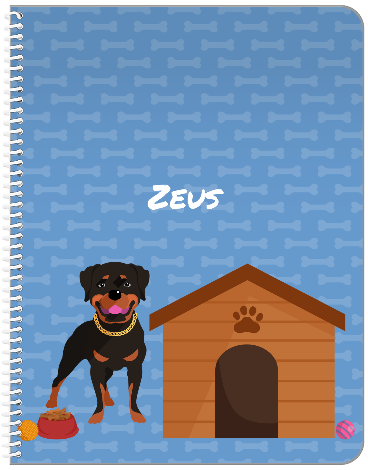 Personalized Dogs Notebook XVI - Blue Background - Rottweiler - Front View