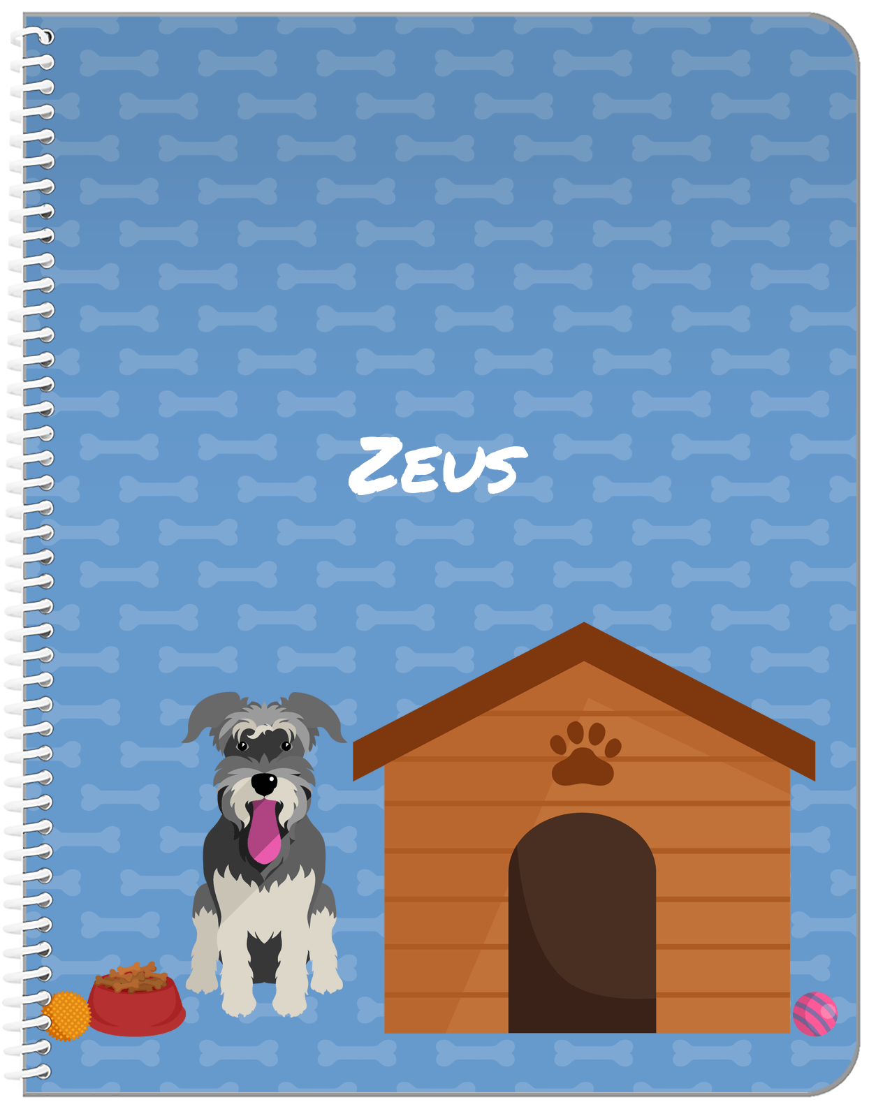 Personalized Dogs Notebook XVI - Blue Background - Schnauzer - Front View