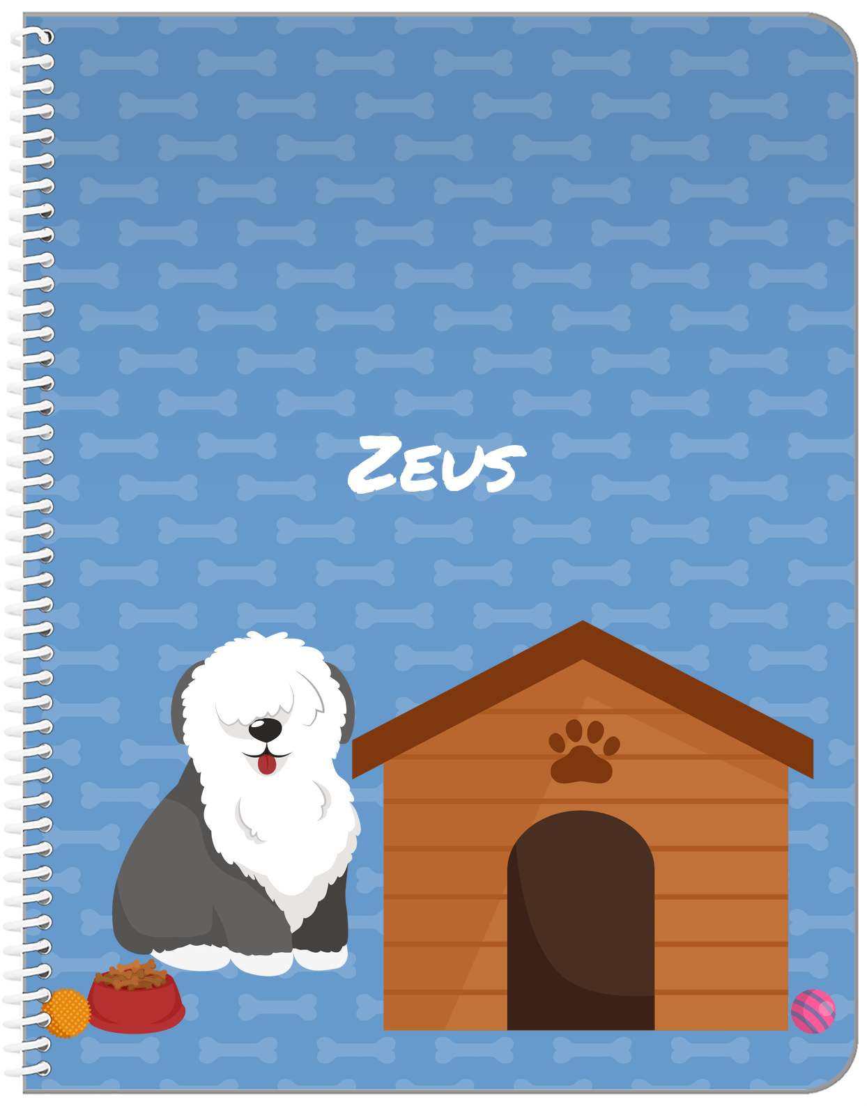 Personalized Dogs Notebook XVI - Blue Background - Sheep Dog - Front View