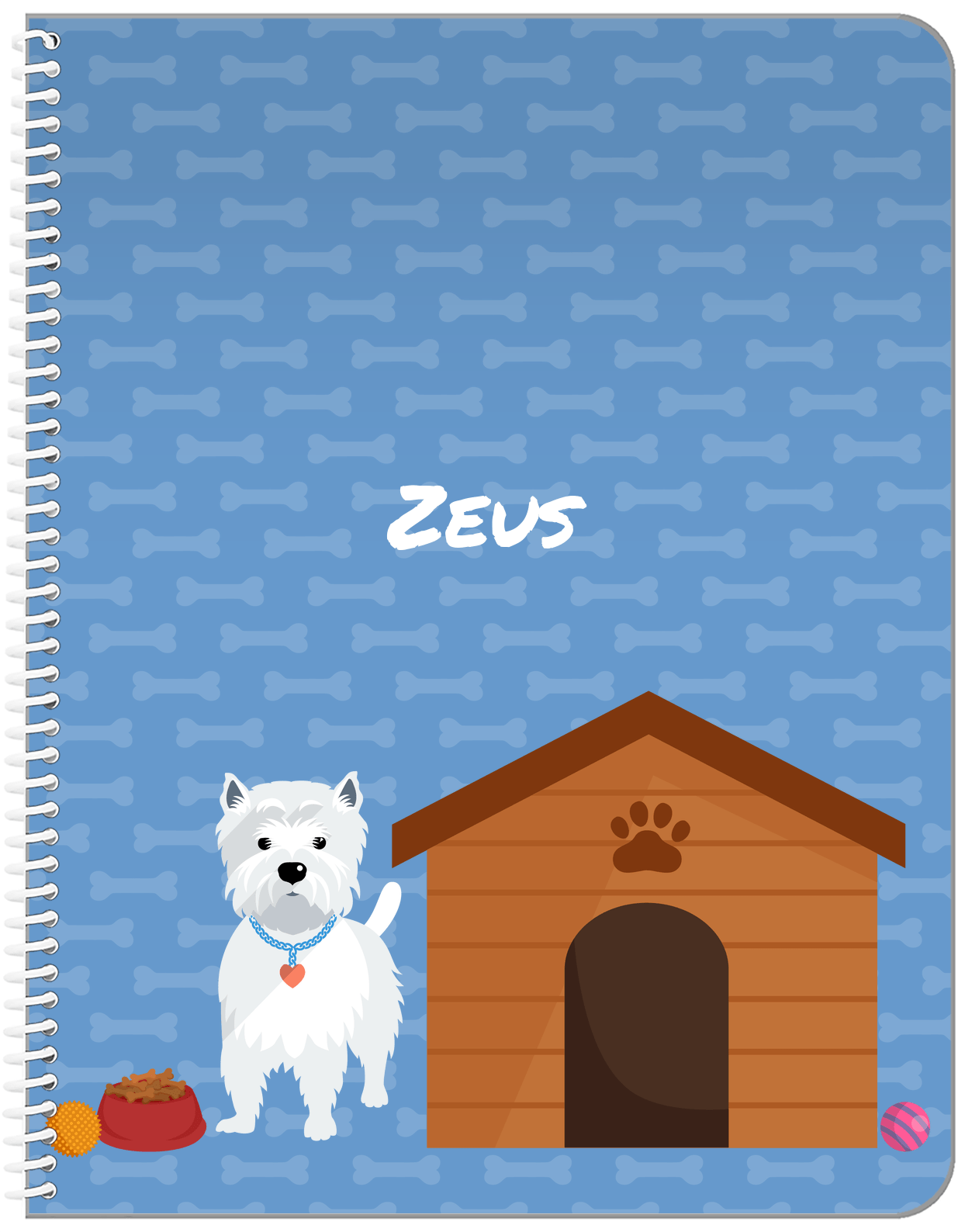 Personalized Dogs Notebook XVI - Blue Background - Westie - Front View