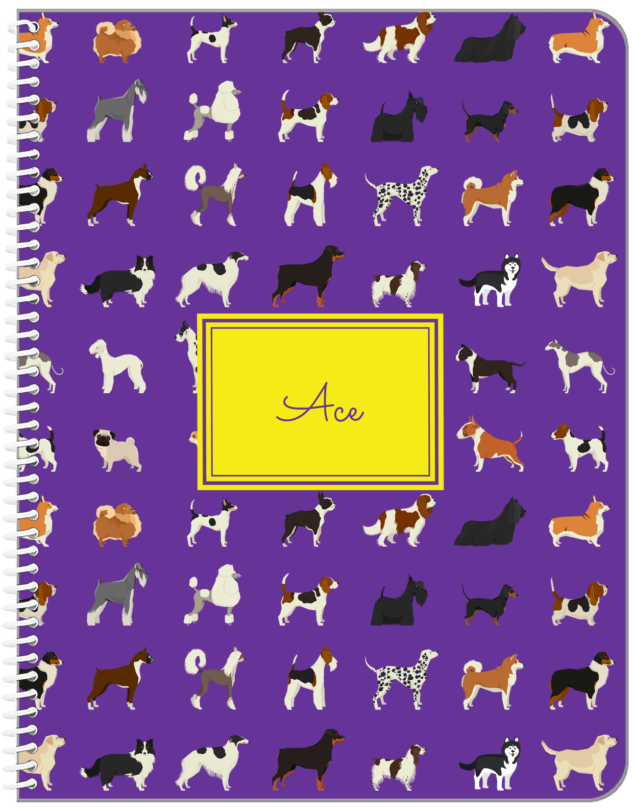 Personalized Dogs Notebook XVII - Purple Background - Rectangle Nameplate - Front View