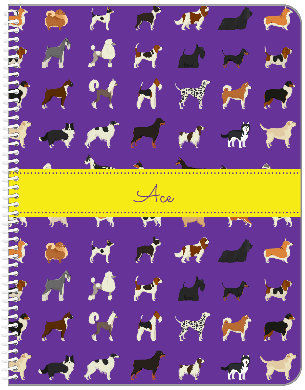 Personalized Dogs Notebook XVII - Purple Background - Ribbon Nameplate - Front View