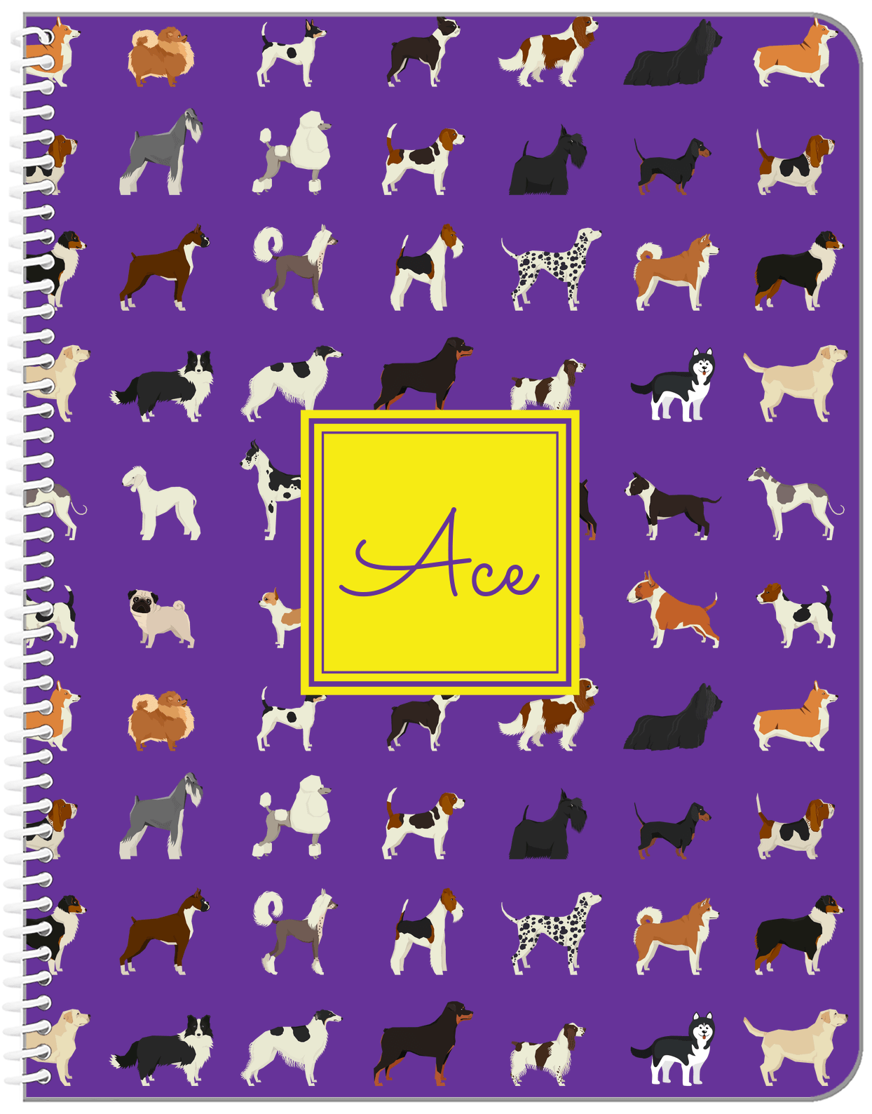 Personalized Dogs Notebook XVII - Purple Background - Square Nameplate - Front View