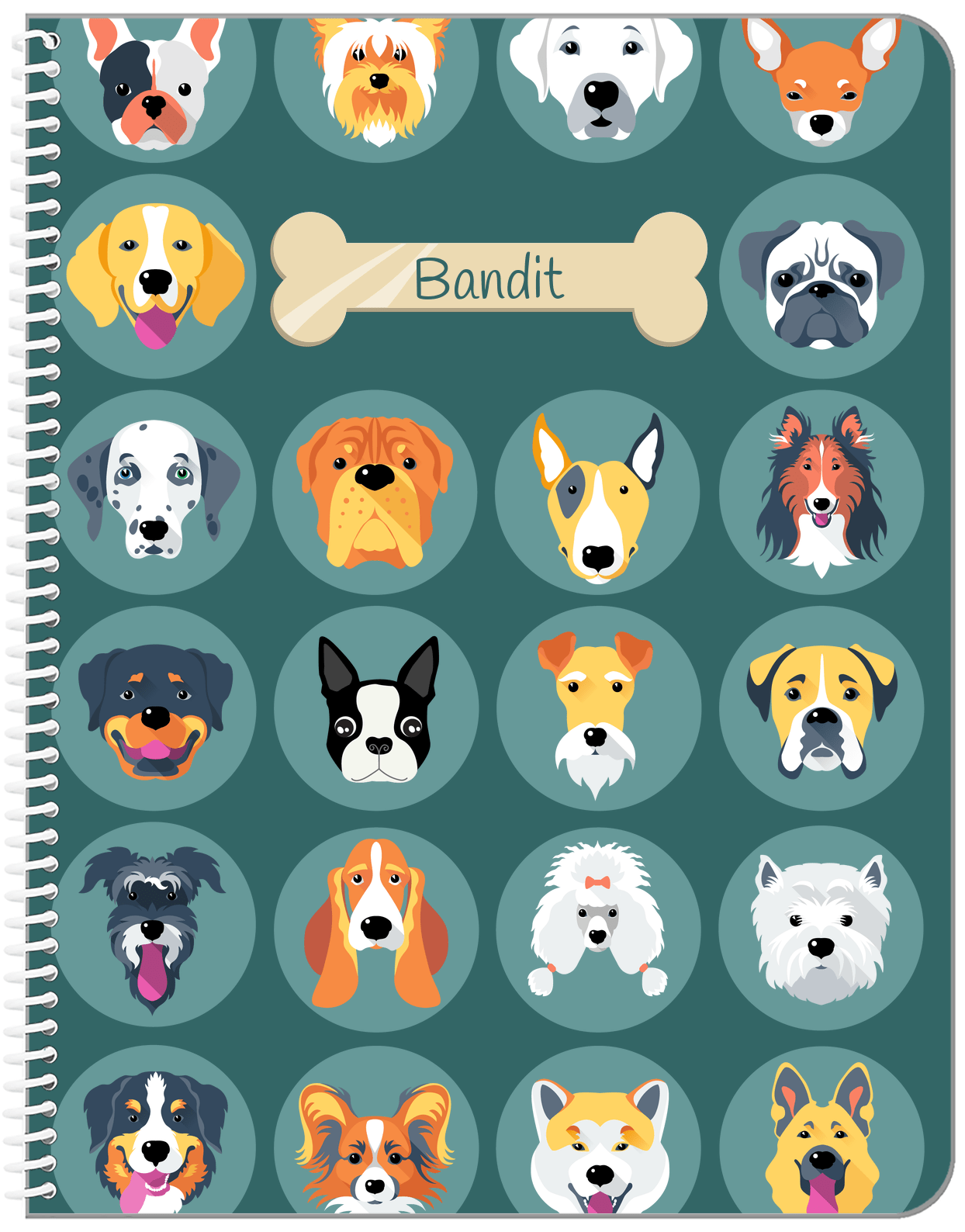 Personalized Dogs Notebook XVIII - Teal Background - Front View