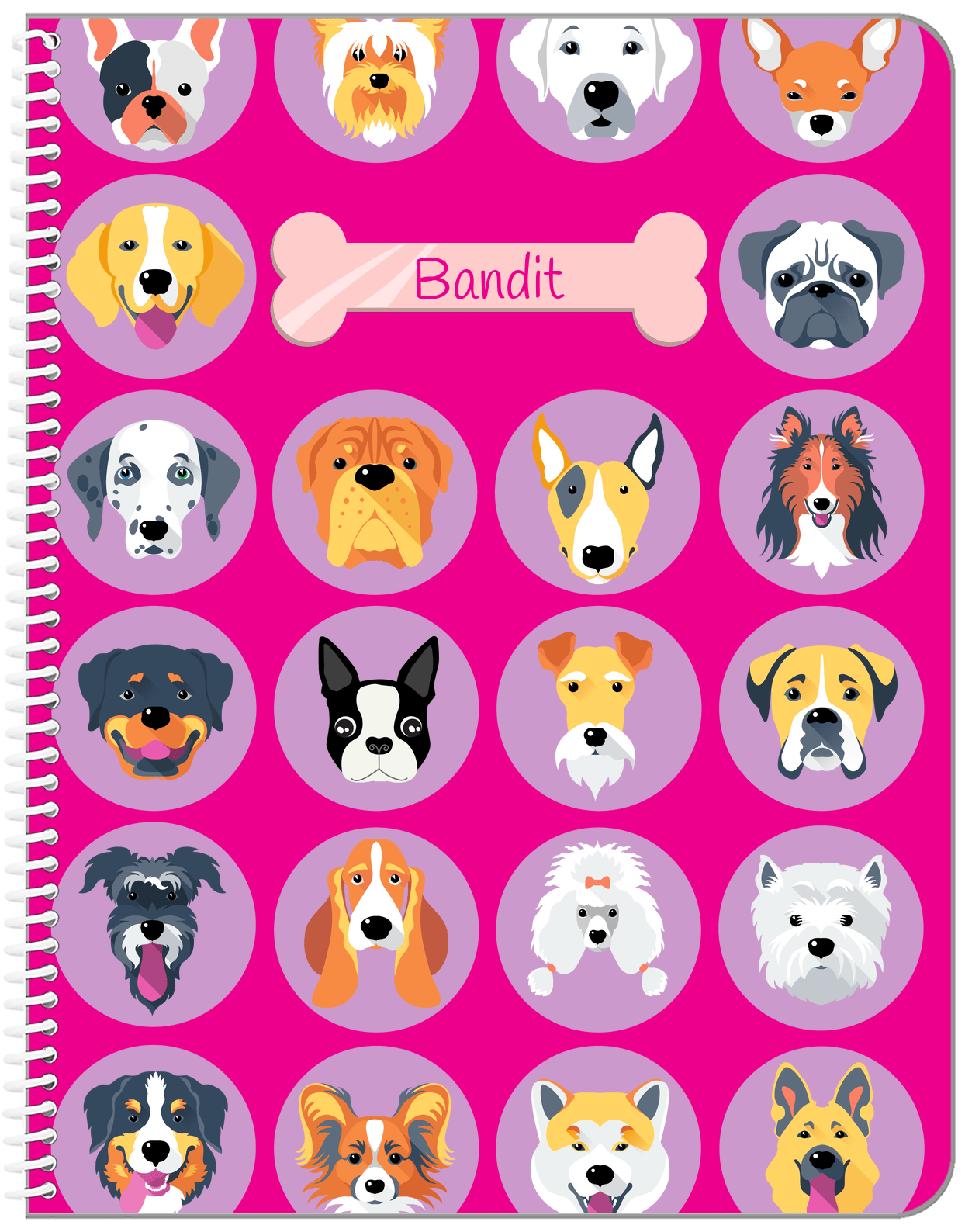 Personalized Dogs Notebook XVIII - Pink Background - Front View