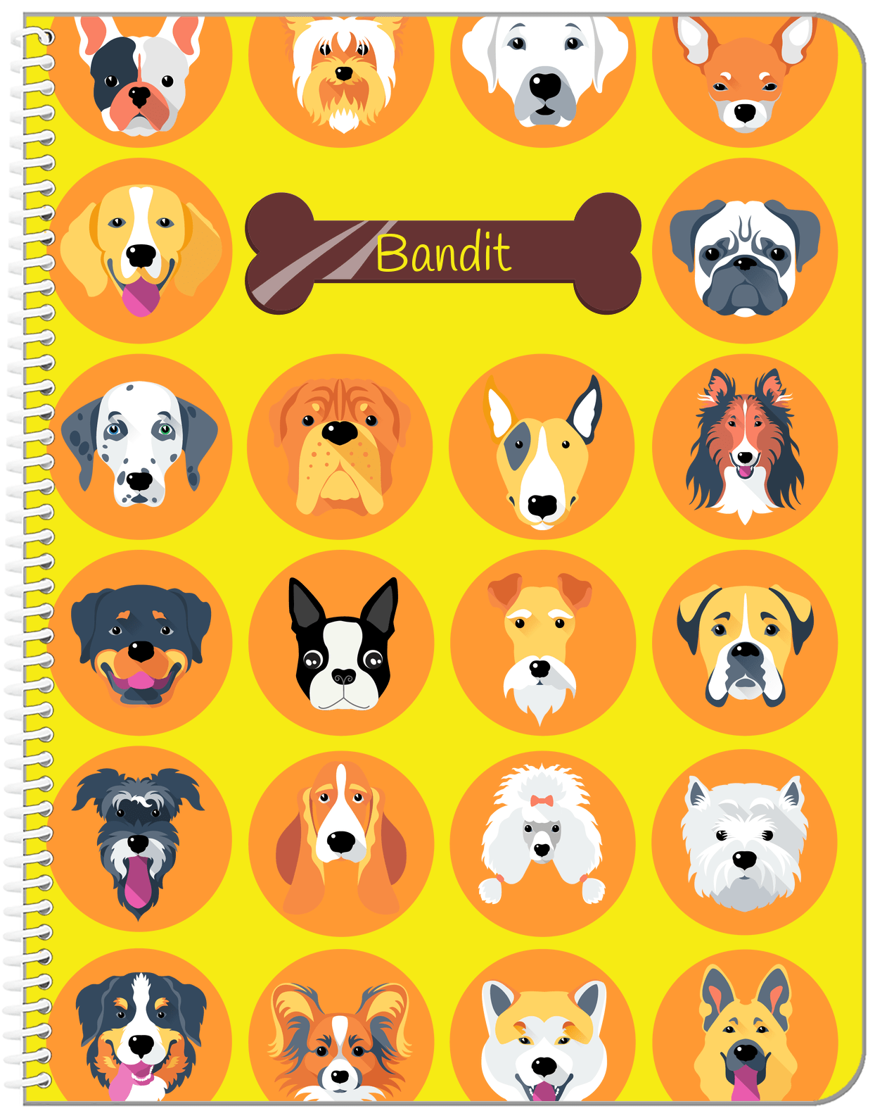 Personalized Dogs Notebook XVIII - Yellow Background - Front View