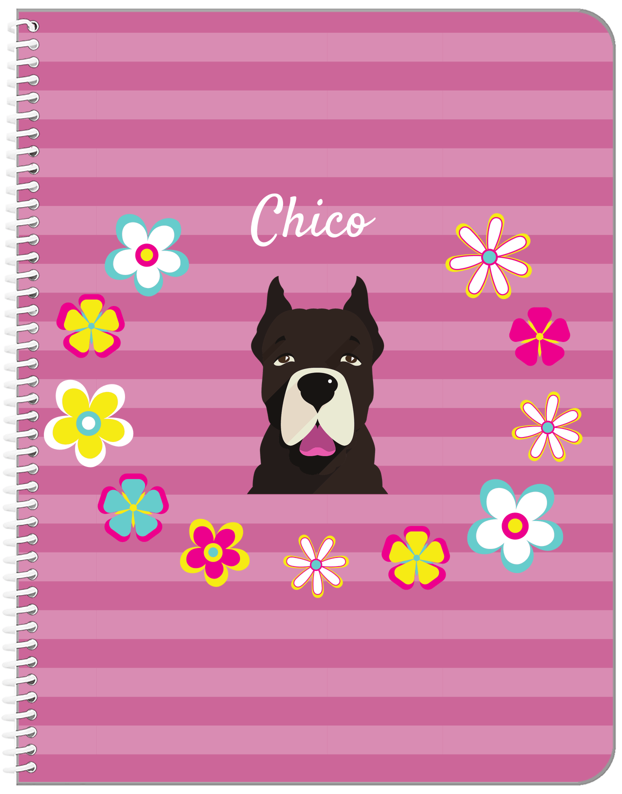 Personalized Dogs Notebook XIX - Pink Background - American Staffordshire Terrier - Front View
