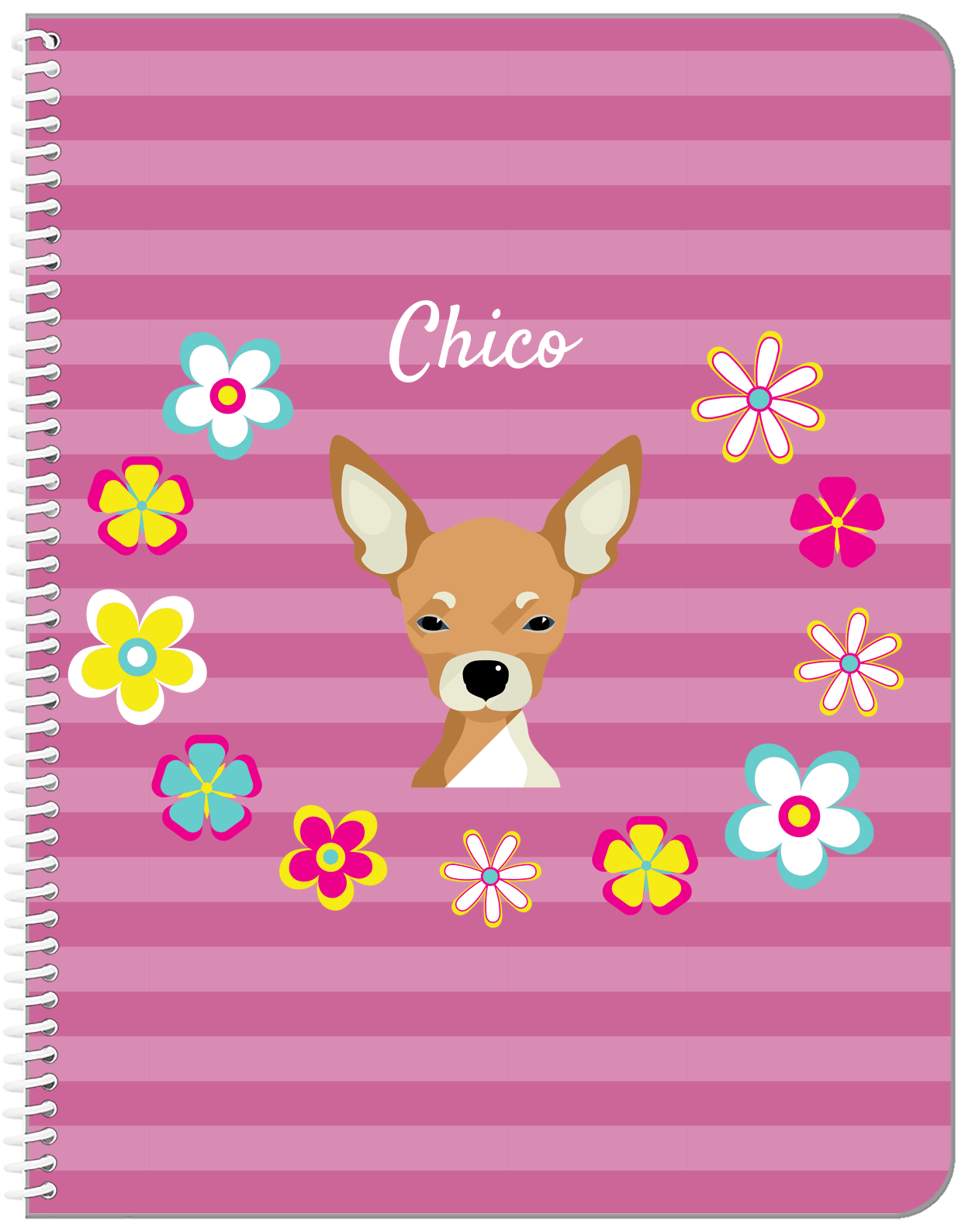 Personalized Dogs Notebook XIX - Pink Background - Chihuahua - Front View