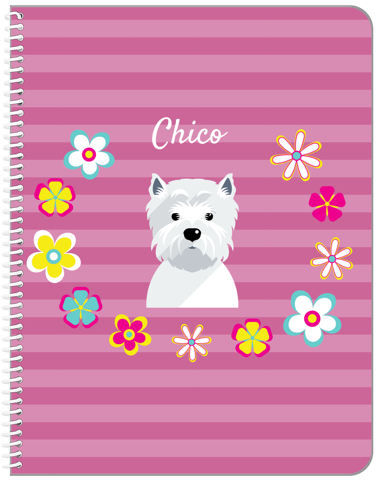 Personalized Dogs Notebook XIX - Pink Background - Westie - Front View