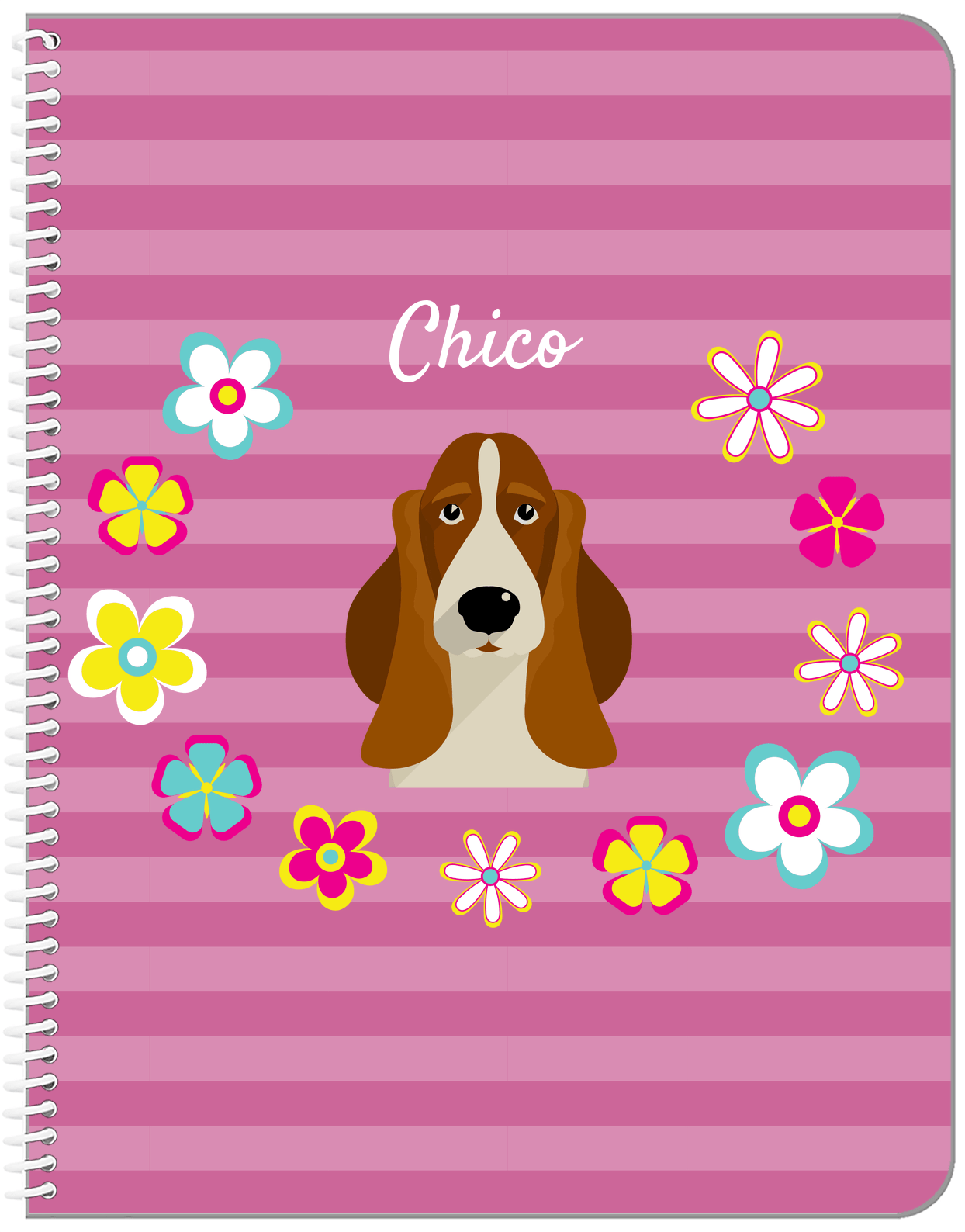 Personalized Dogs Notebook XIX - Pink Background - Basset Hound - Front View