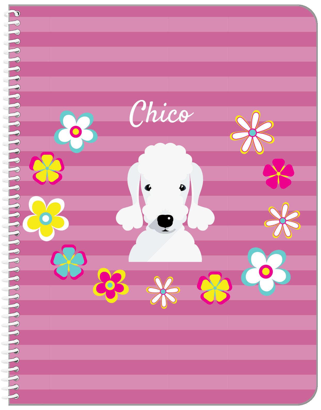 Personalized Dogs Notebook XIX - Pink Background - Bedlington Terrier - Front View