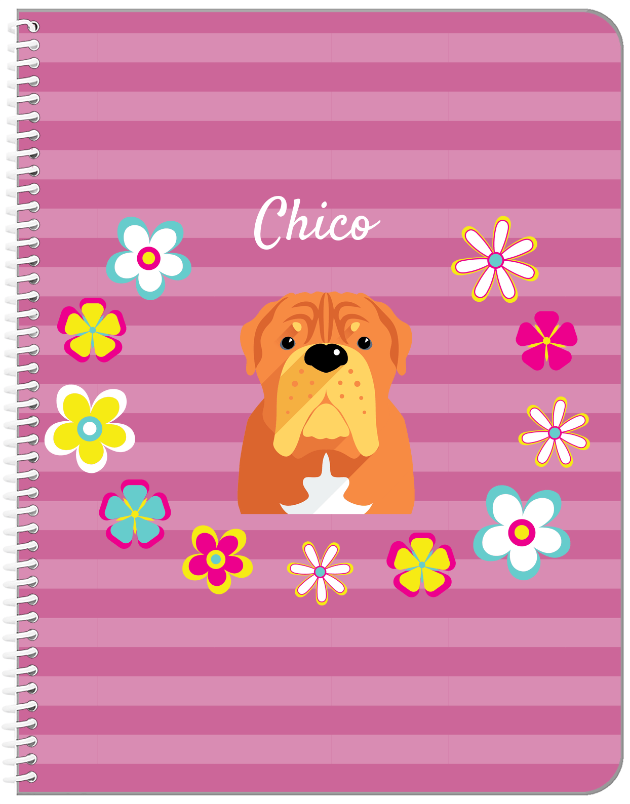 Personalized Dogs Notebook XIX - Pink Background - Bulldog - Front View