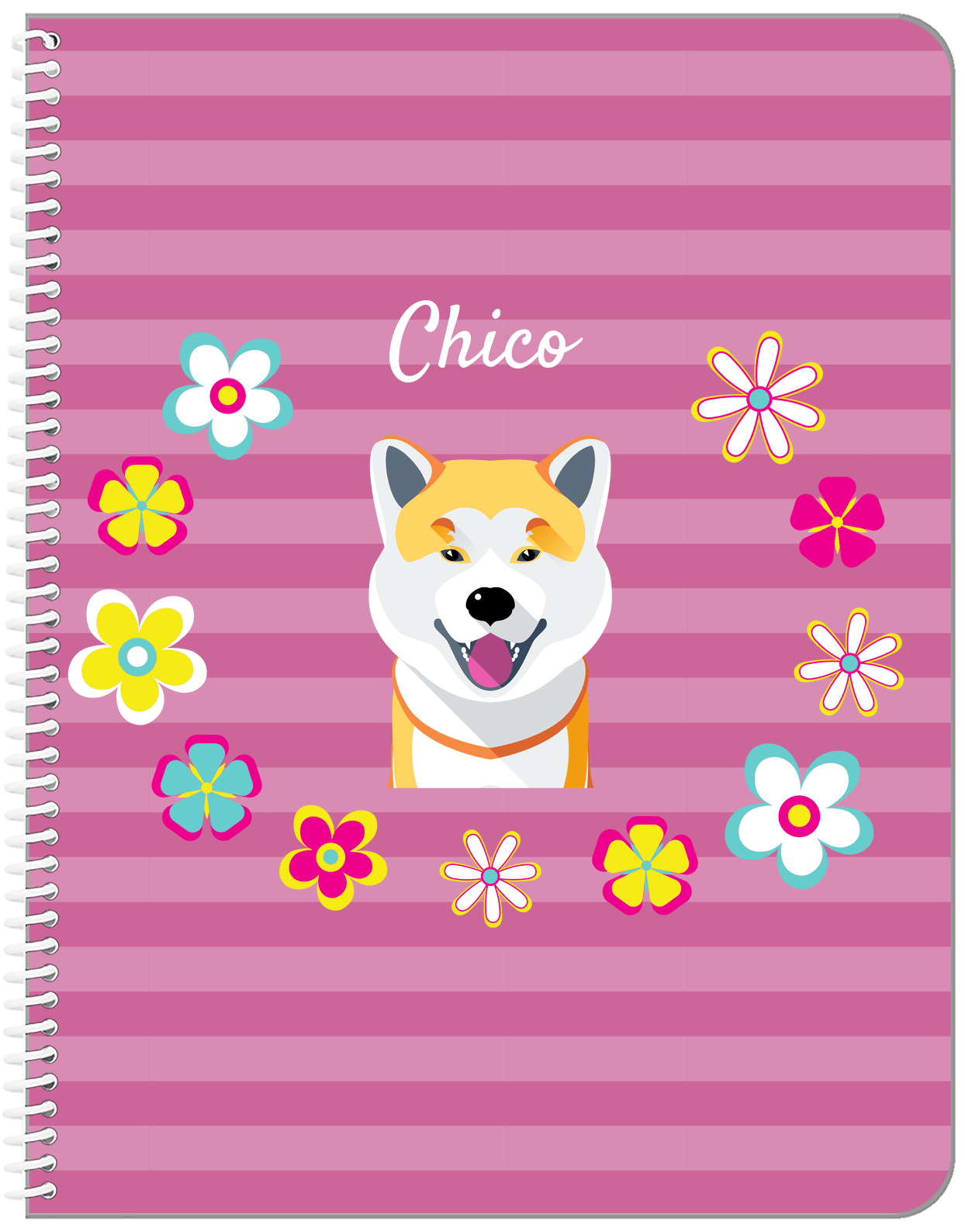 Personalized Dogs Notebook XIX - Pink Background - Shiba Inu - Front View