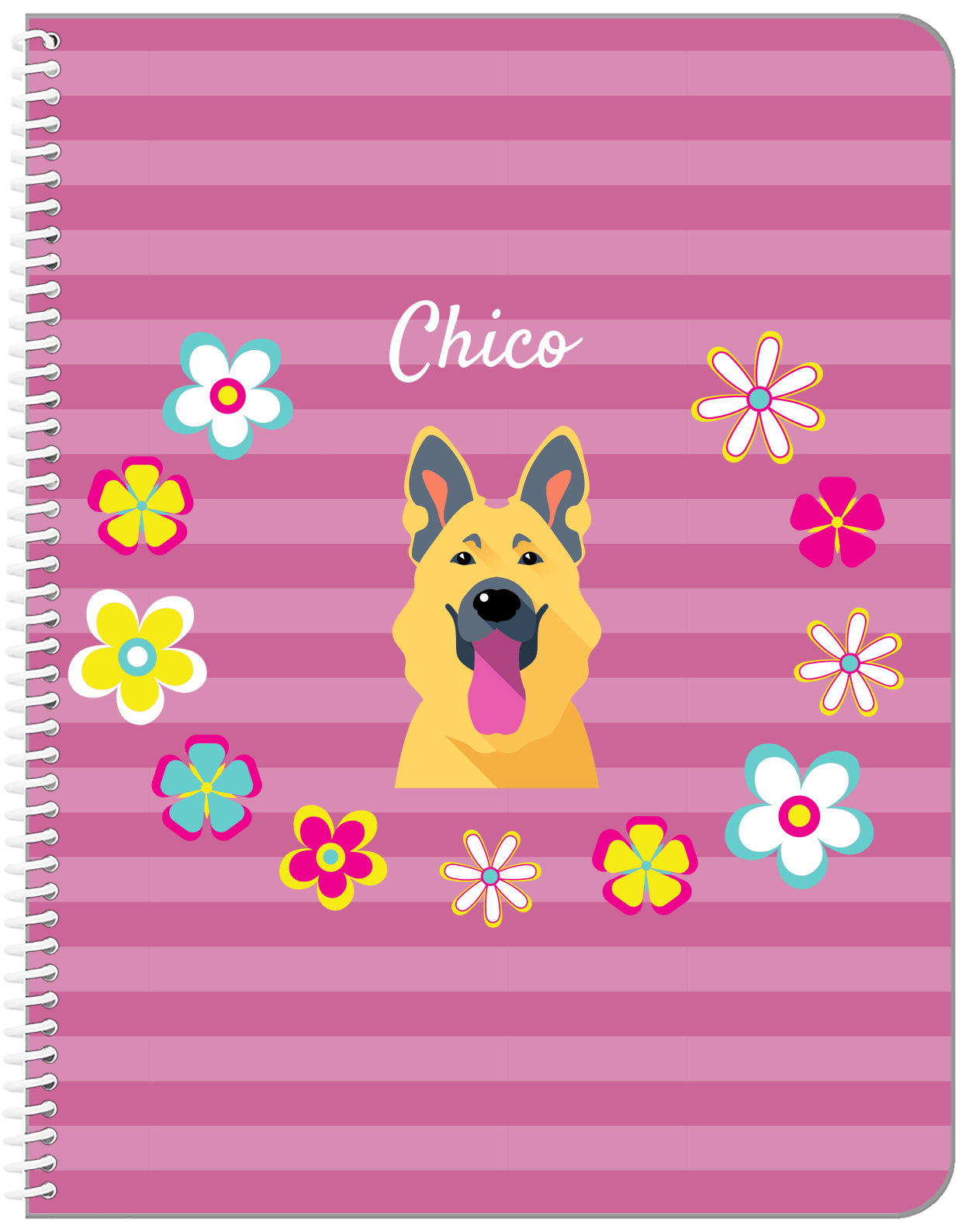 Personalized Dogs Notebook XIX - Pink Background - German Shepherd - Front View
