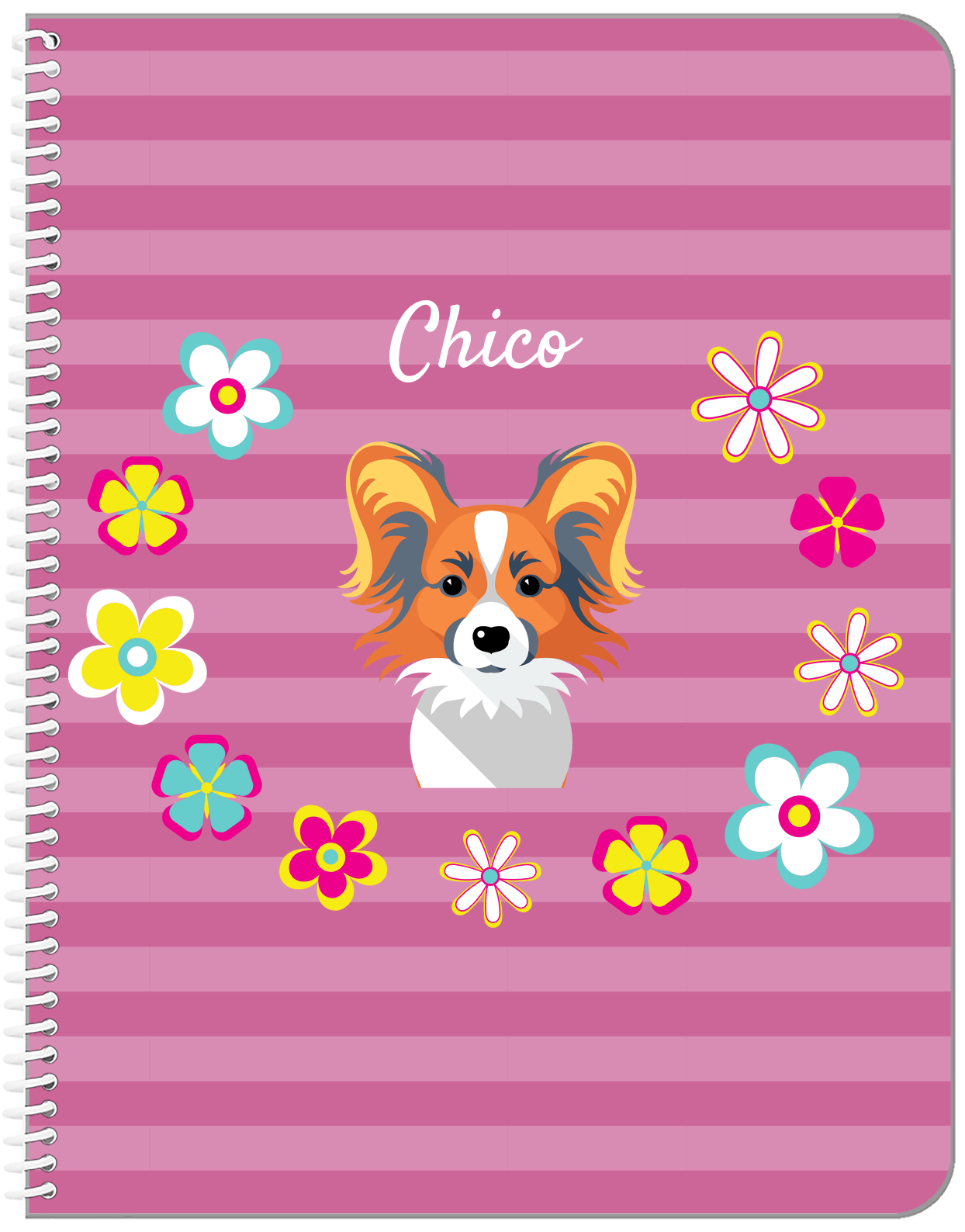 Personalized Dogs Notebook XIX - Pink Background - Longhair Chihuahua - Front View