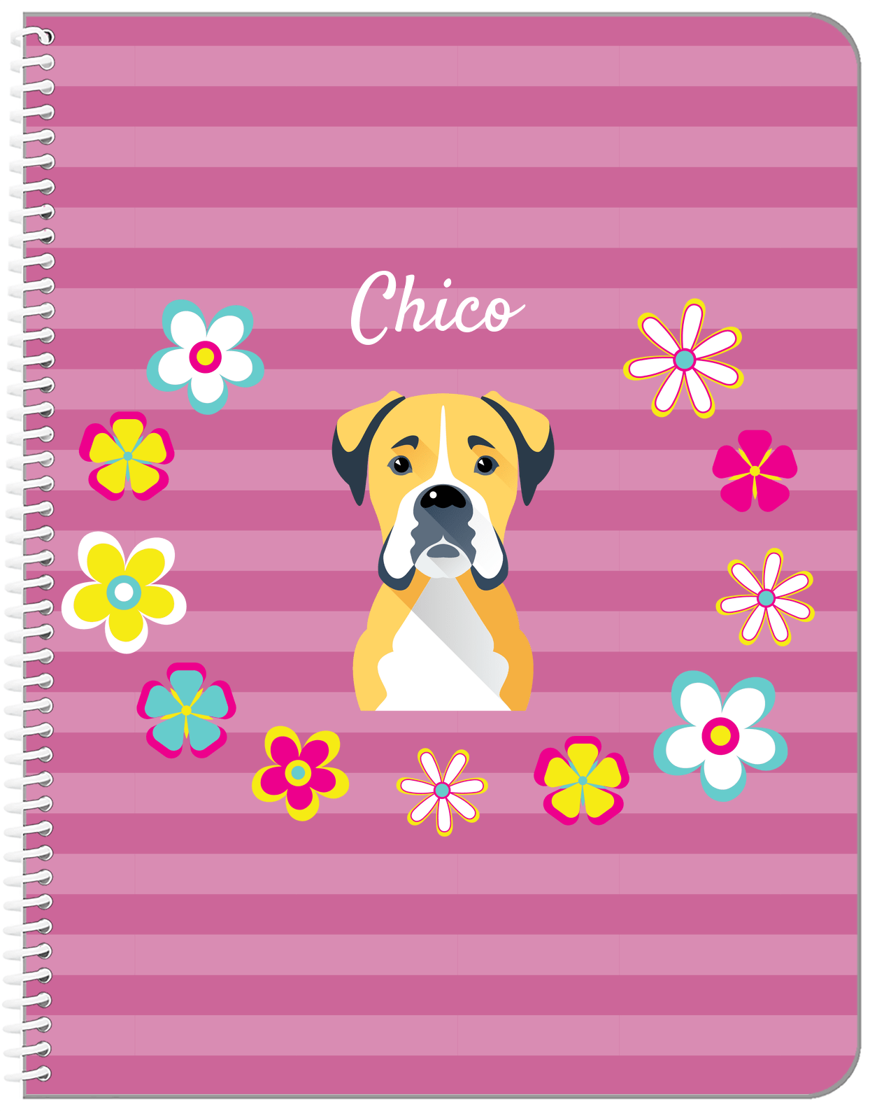 Personalized Dogs Notebook XIX - Pink Background - Big Yellow Dog - Front View