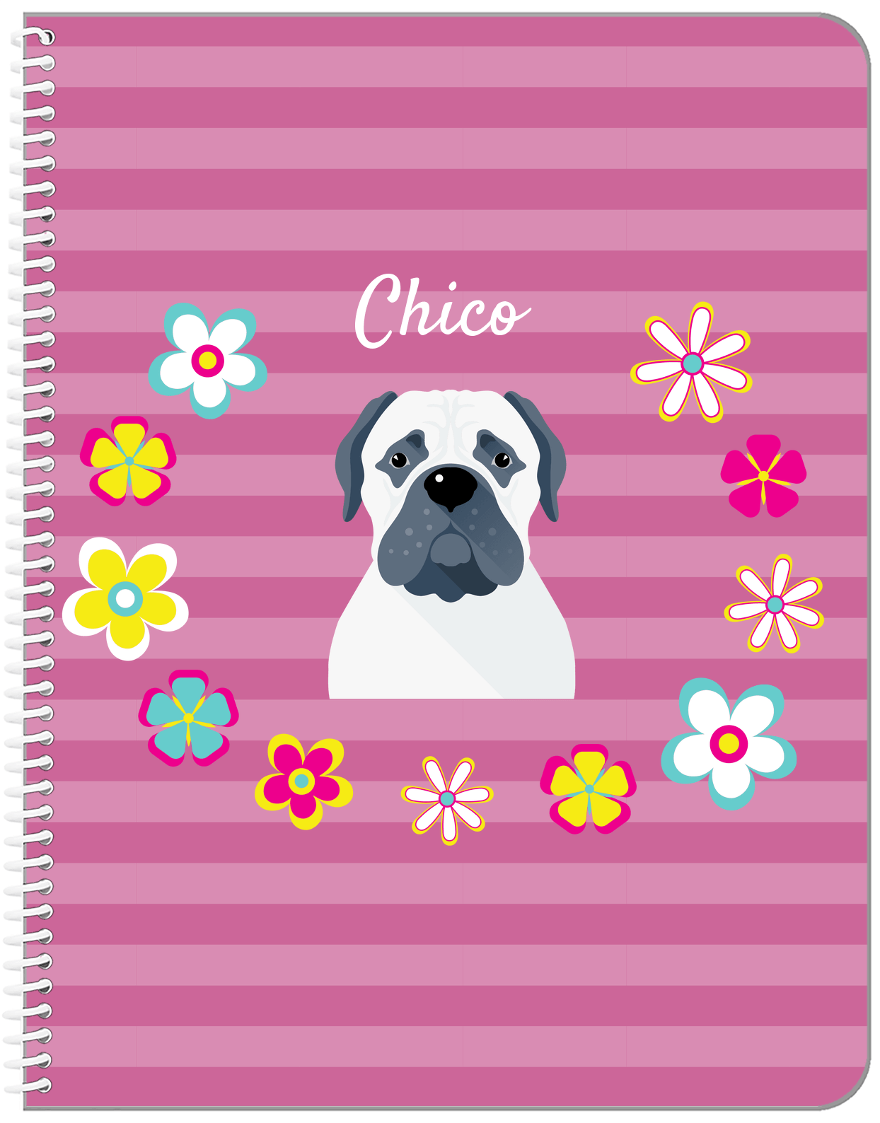 Personalized Dogs Notebook XIX - Pink Background - Bulldog II - Front View