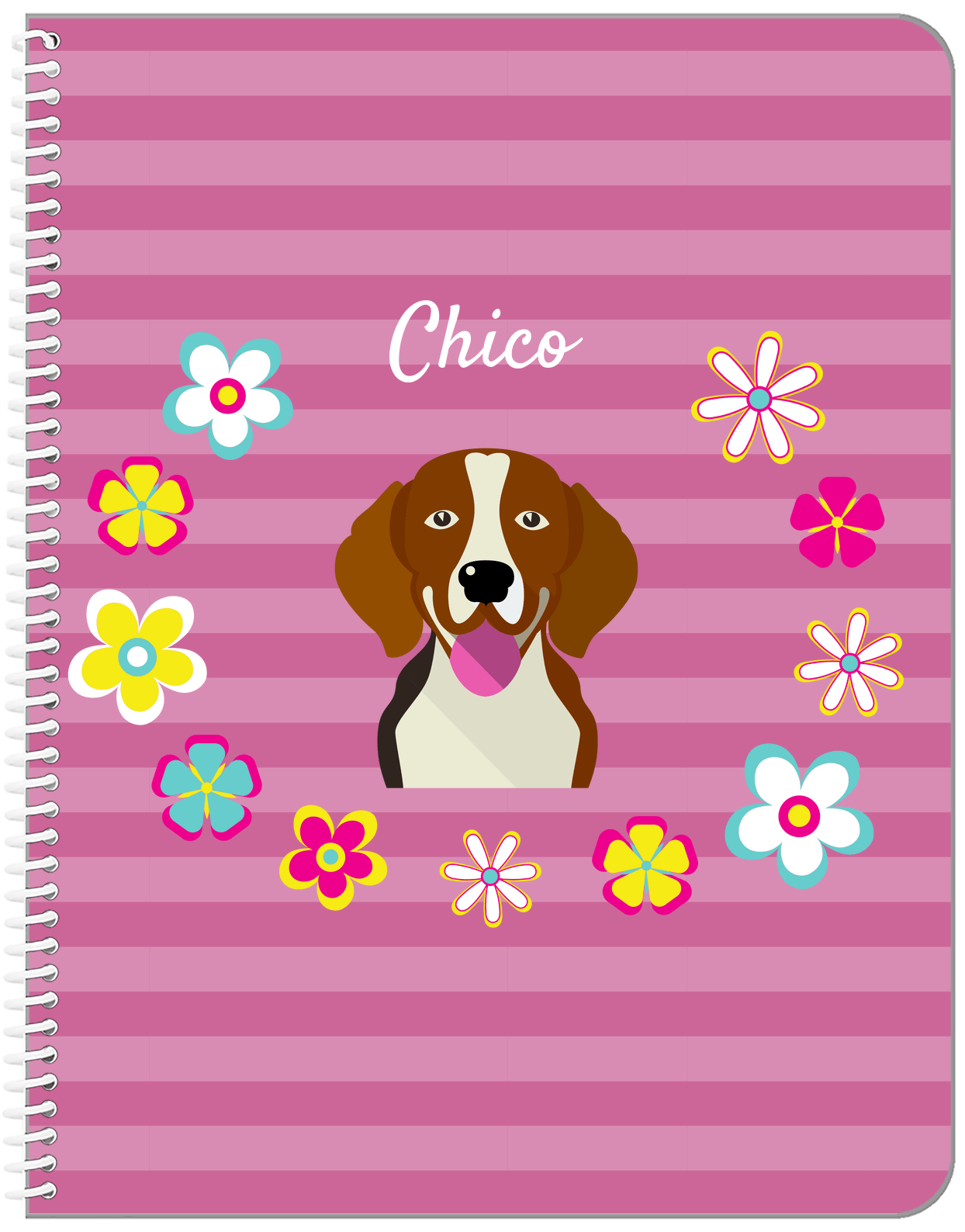 Personalized Dogs Notebook XIX - Pink Background - Beagle - Front View