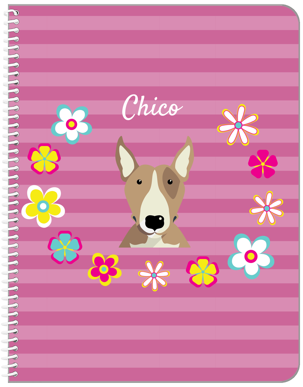 Personalized Dogs Notebook XIX - Pink Background - Bull Terrier - Front View