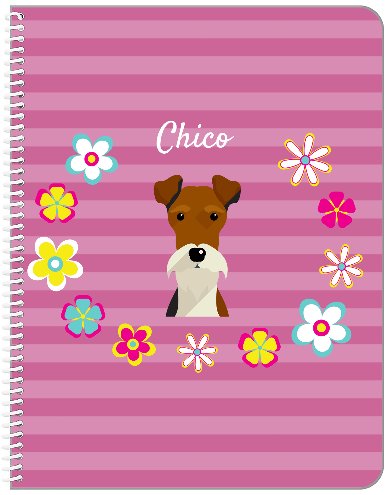 Personalized Dogs Notebook XIX - Pink Background - Fox Terrier - Front View