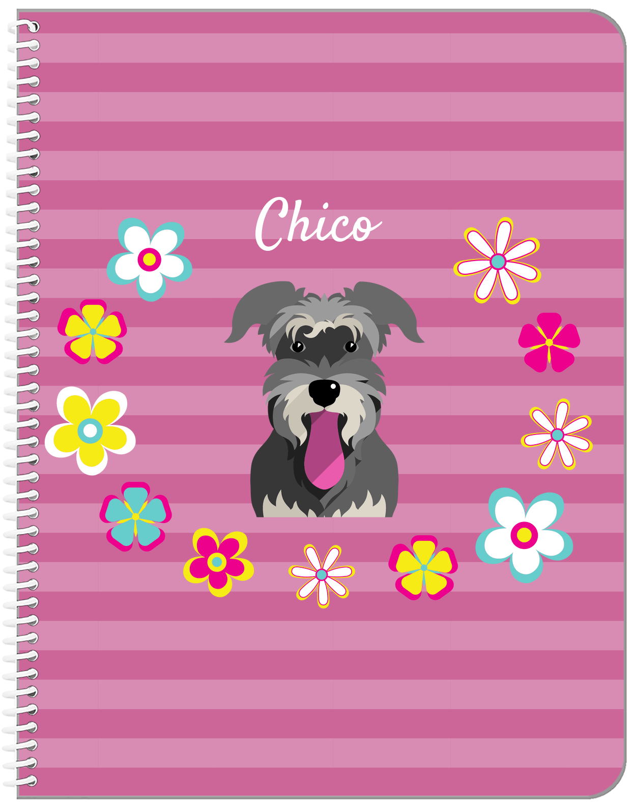 Personalized Dogs Notebook XIX - Pink Background - Schnauzer - Front View