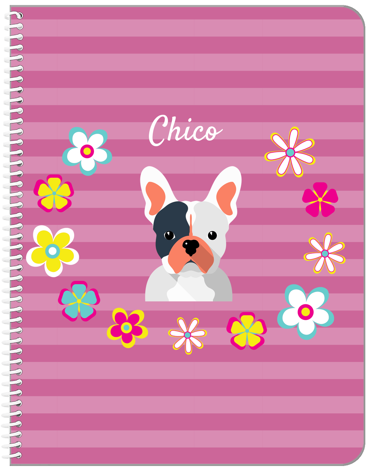 Personalized Dogs Notebook XIX - Pink Background - French Bulldog - Front View