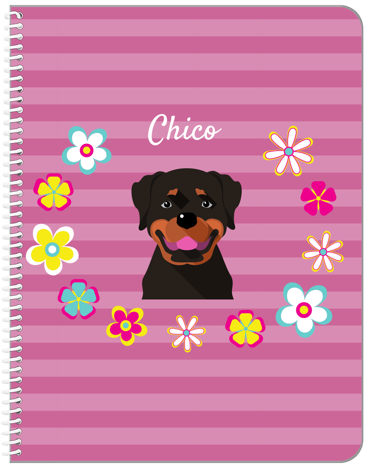 Personalized Dogs Notebook XIX - Pink Background - Rottweiler - Front View