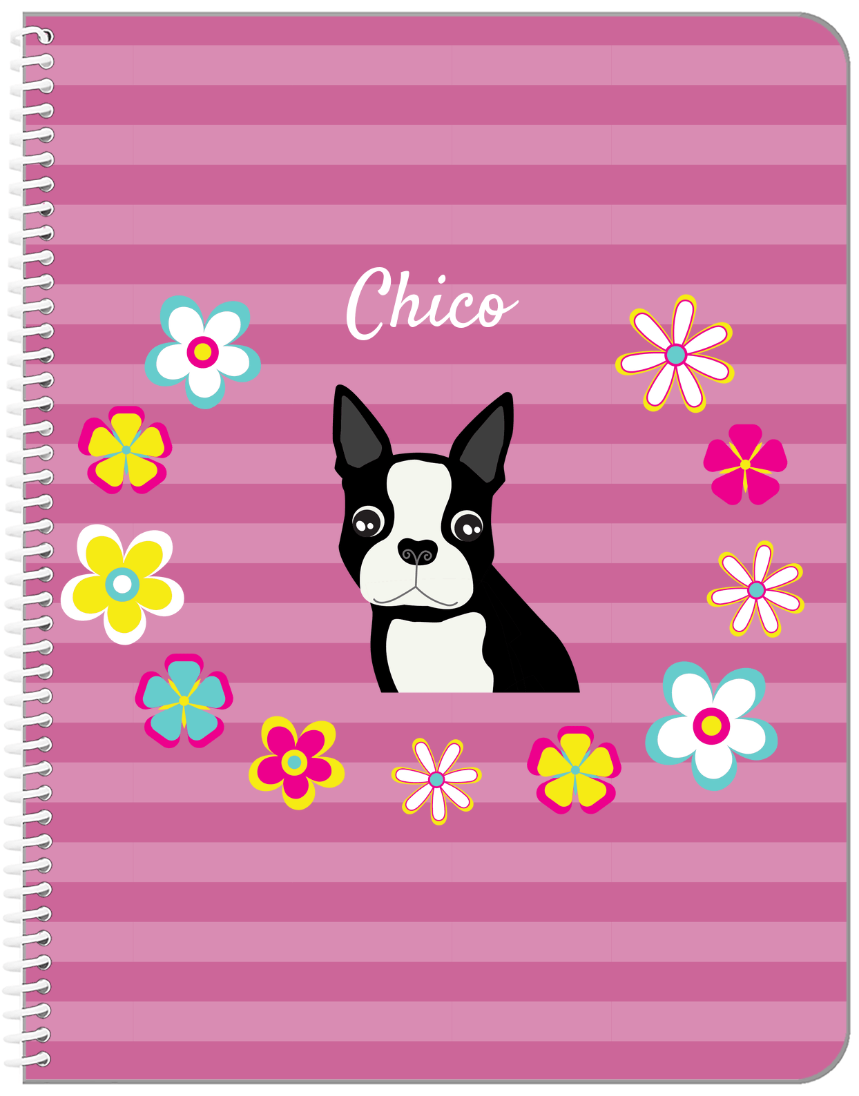 Personalized Dogs Notebook XIX - Pink Background - Boston Terrier - Front View