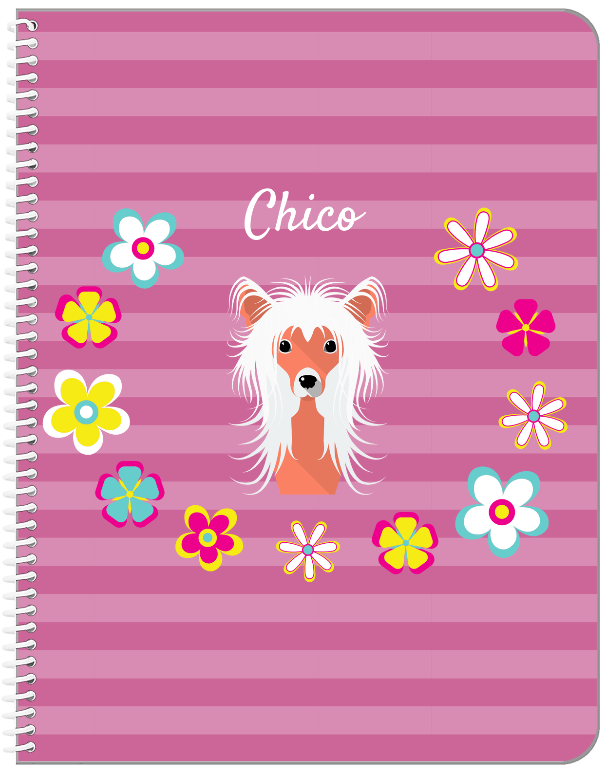 Personalized Dogs Notebook XIX - Pink Background - Chinese Crested Dog - Front View