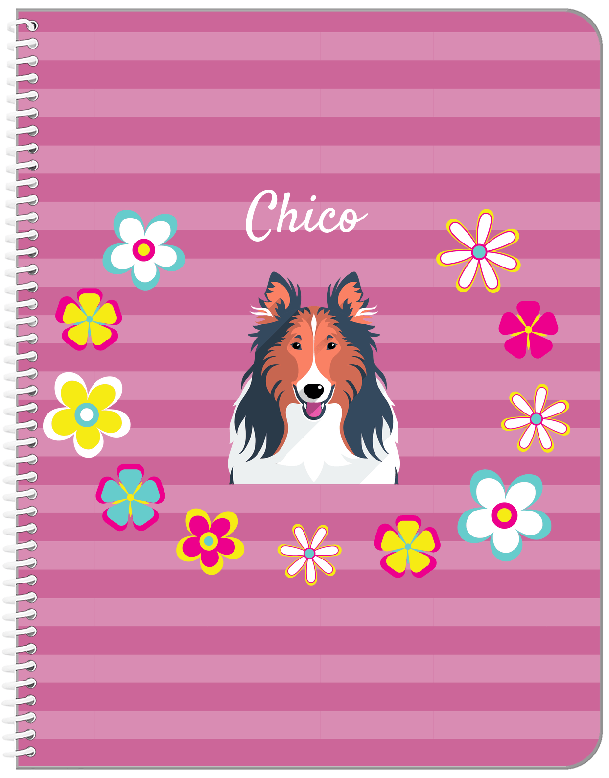 Personalized Dogs Notebook XIX - Pink Background - Collie - Front View