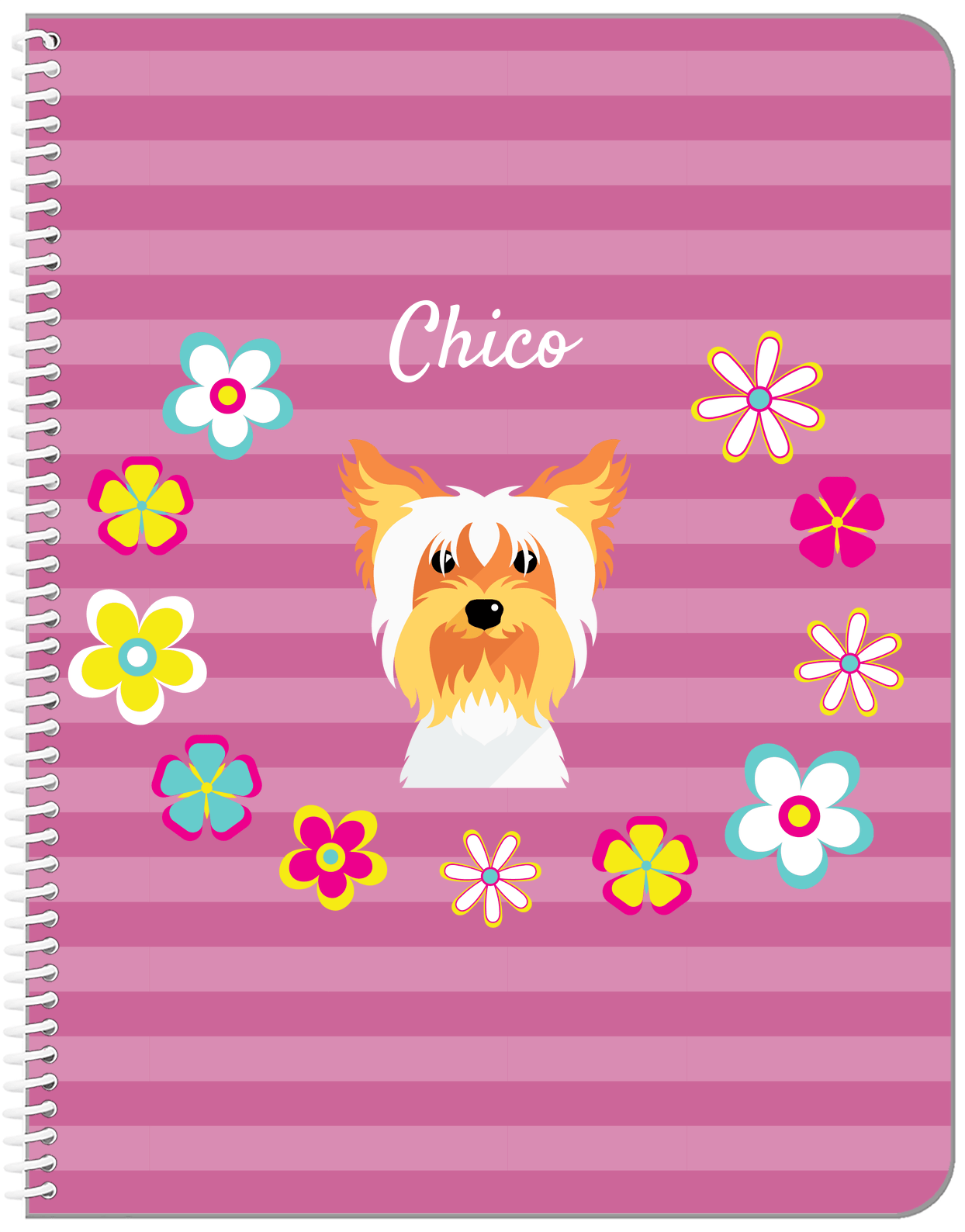 Personalized Dogs Notebook XIX - Pink Background - Yorkie - Front View