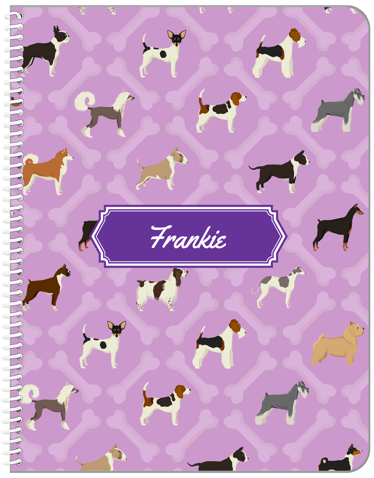 Personalized Dogs Notebook XXI - Purple Background - Decorative Rectangle Nameplate - Front View