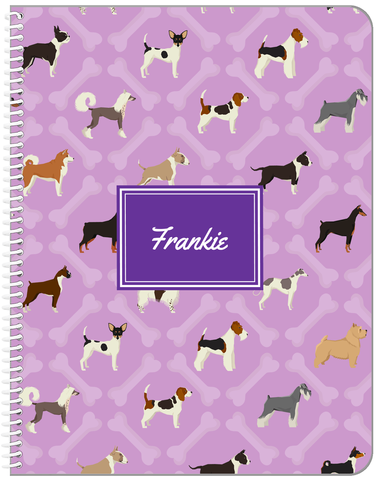Personalized Dogs Notebook XXI - Purple Background - Rectangle Nameplate - Front View