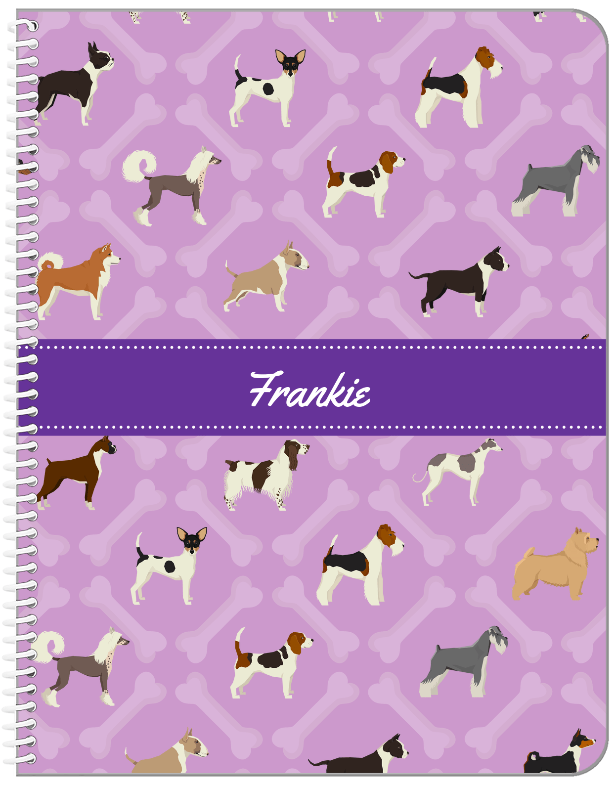 Personalized Dogs Notebook XXI - Purple Background - Ribbon Nameplate - Front View