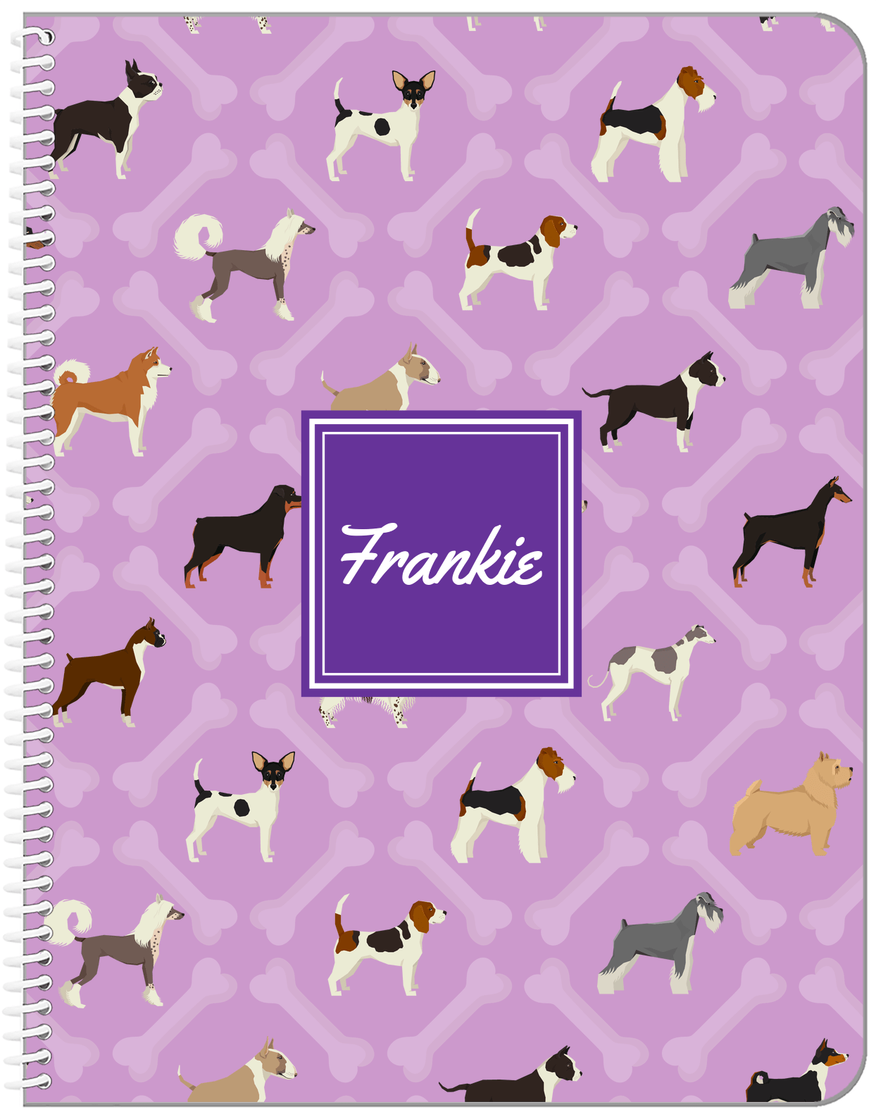Personalized Dogs Notebook XXI - Purple Background - Square Nameplate - Front View