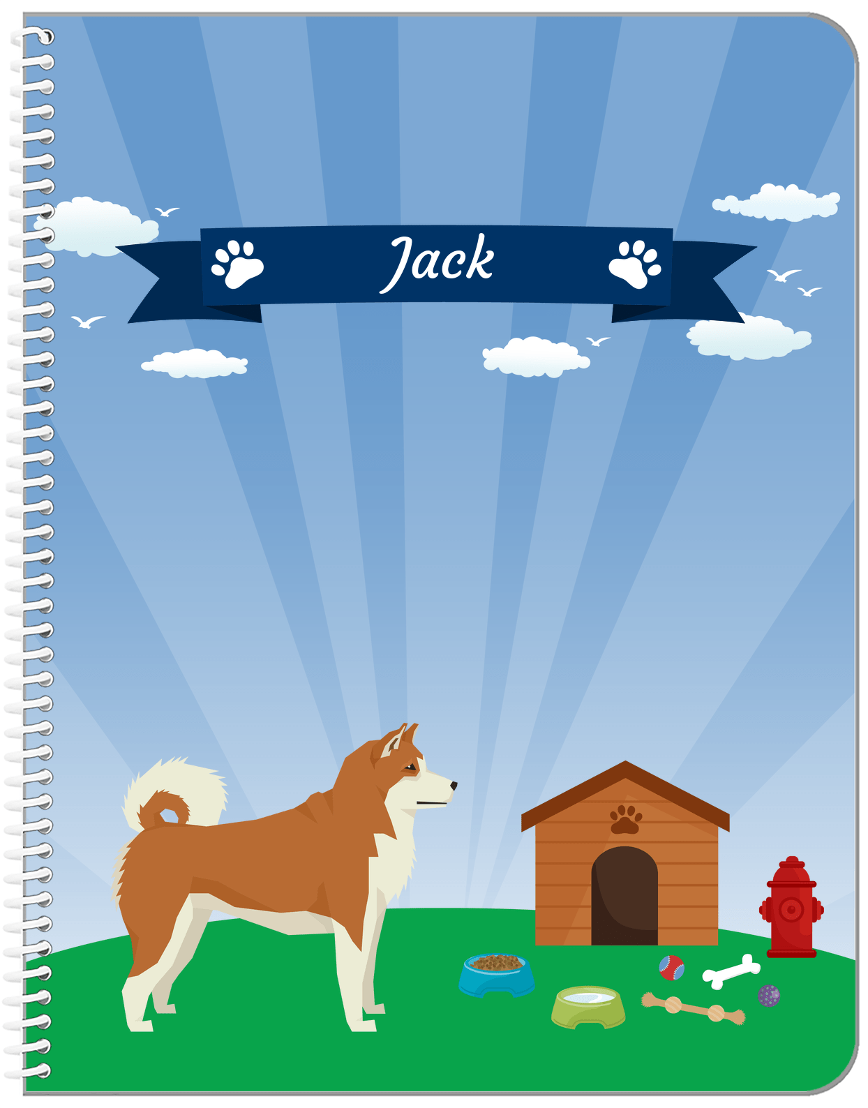 Personalized Dogs Notebook XXII - Blue Background - Akita Inu - Front View