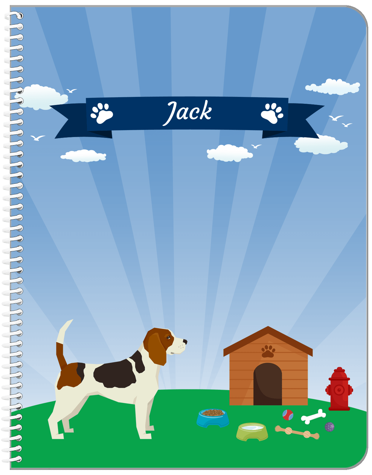 Personalized Dogs Notebook XXII - Blue Background - Beagle - Front View