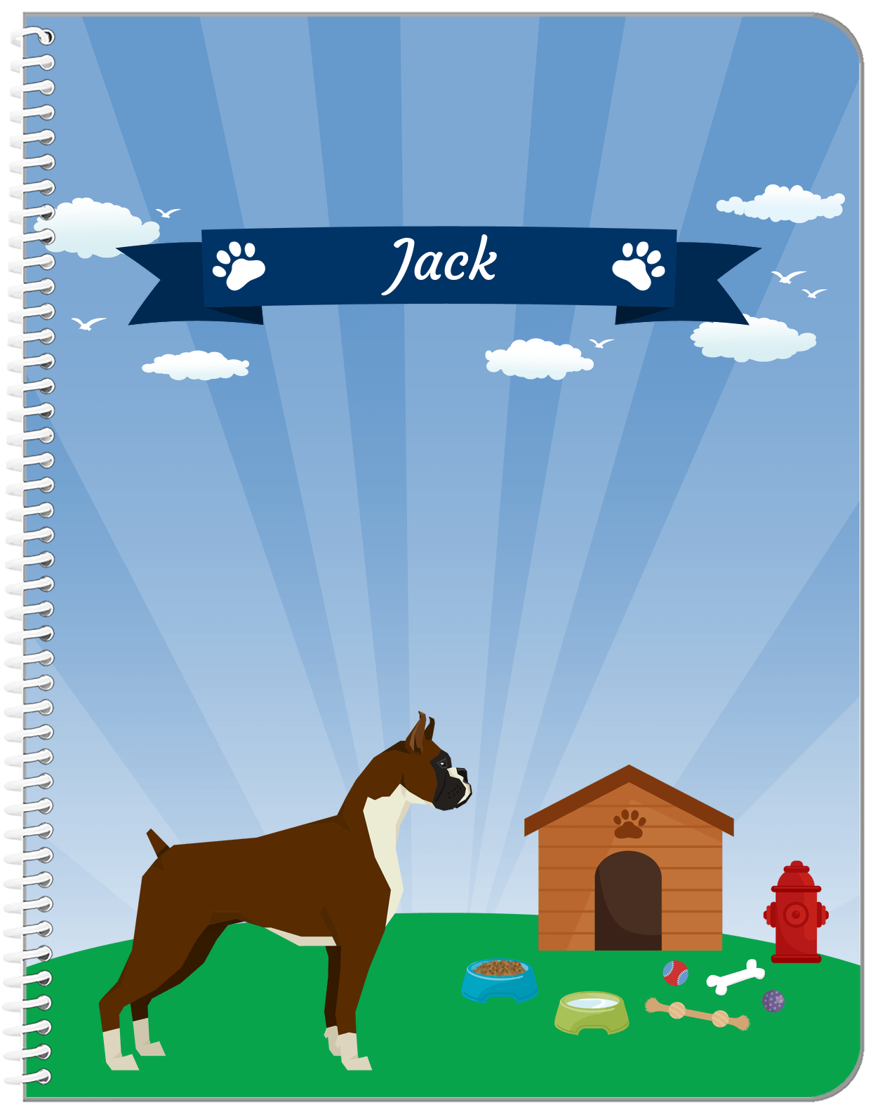 Personalized Dogs Notebook XXII - Blue Background - Boxer - Front View