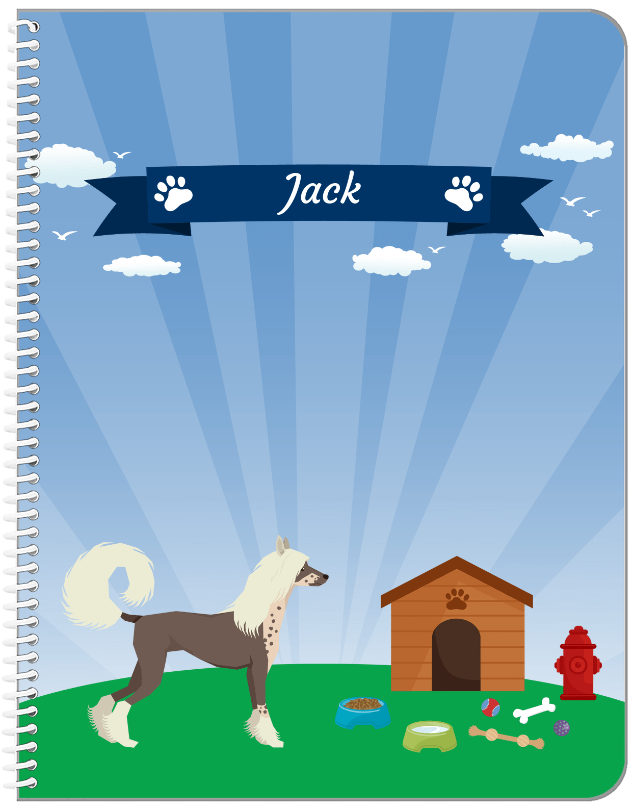 Personalized Dogs Notebook XXII - Blue Background - Chinese Crested Dog - Front View