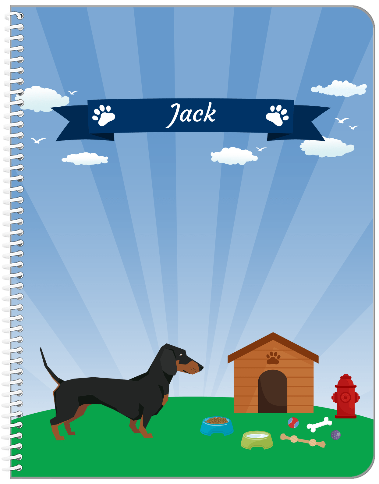 Personalized Dogs Notebook XXII - Blue Background - Dachshund - Front View