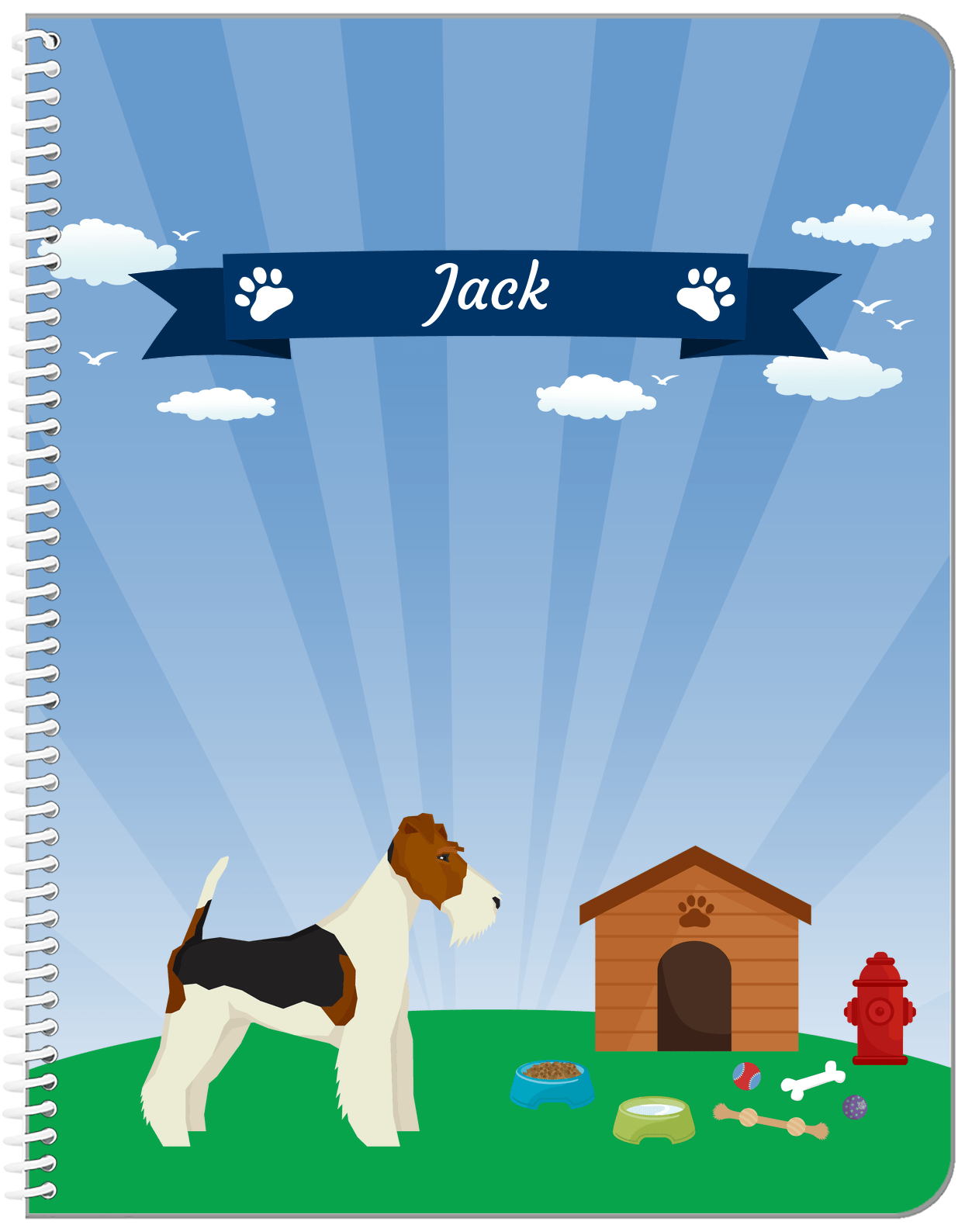Personalized Dogs Notebook XXII - Blue Background - Fox Terrier - Front View