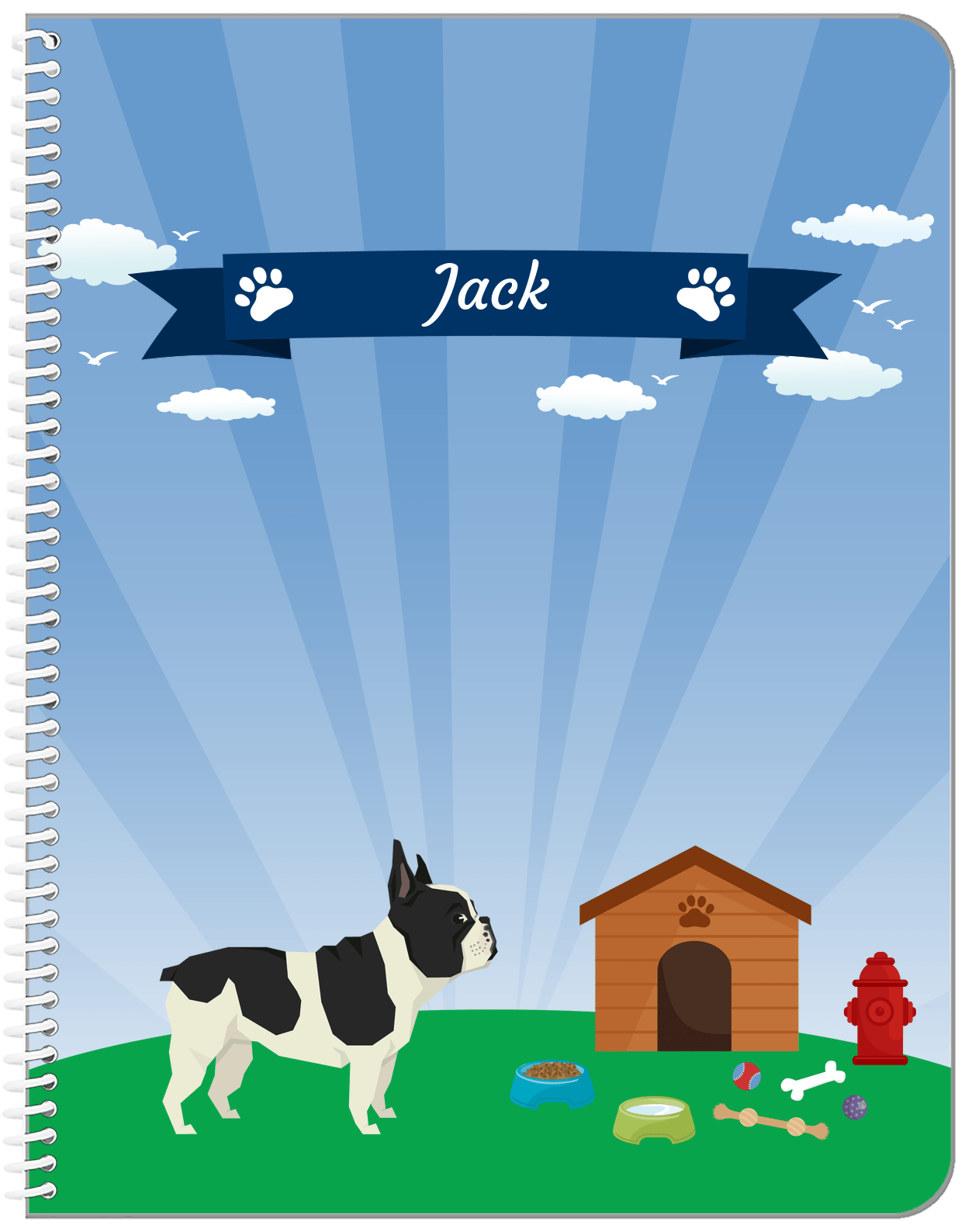 Personalized Dogs Notebook XXII - Blue Background - French Bulldog - Front View