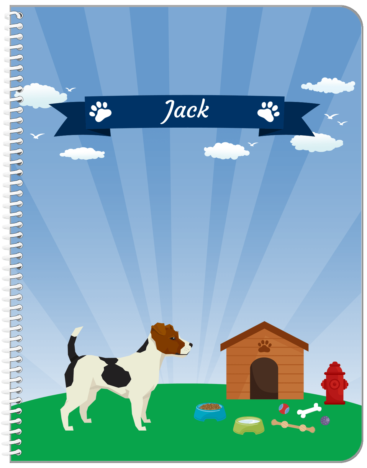 Personalized Dogs Notebook XXII - Blue Background - Jack Russell Terrier - Front View
