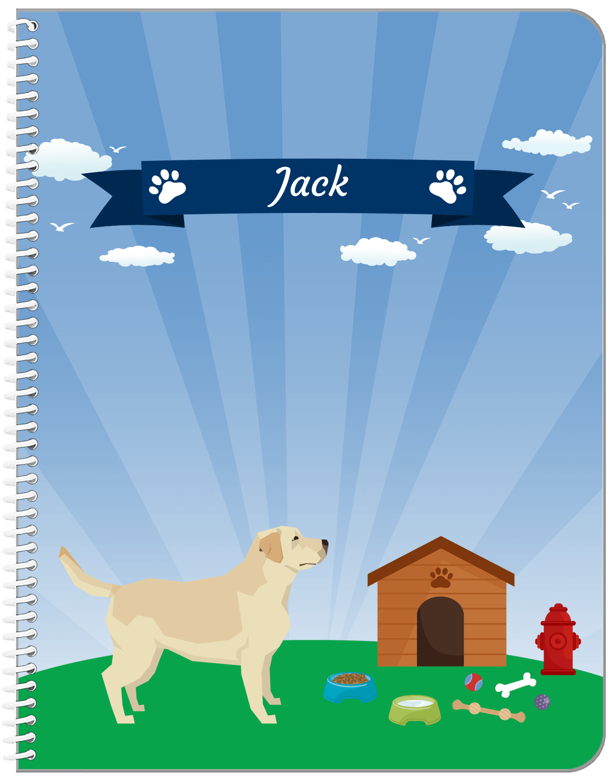 Personalized Dogs Notebook XXII - Blue Background - Labrador Retriever - Front View