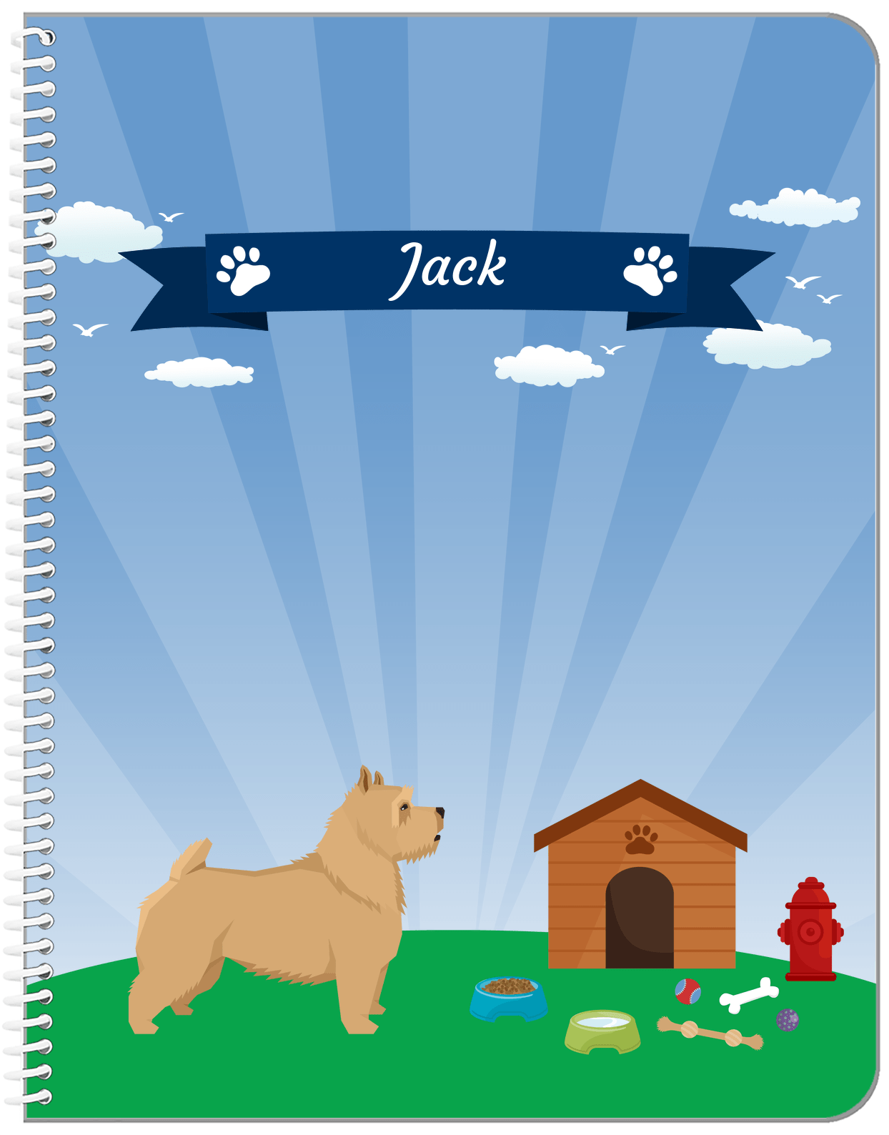 Personalized Dogs Notebook XXII - Blue Background - Norwich Terrier - Front View