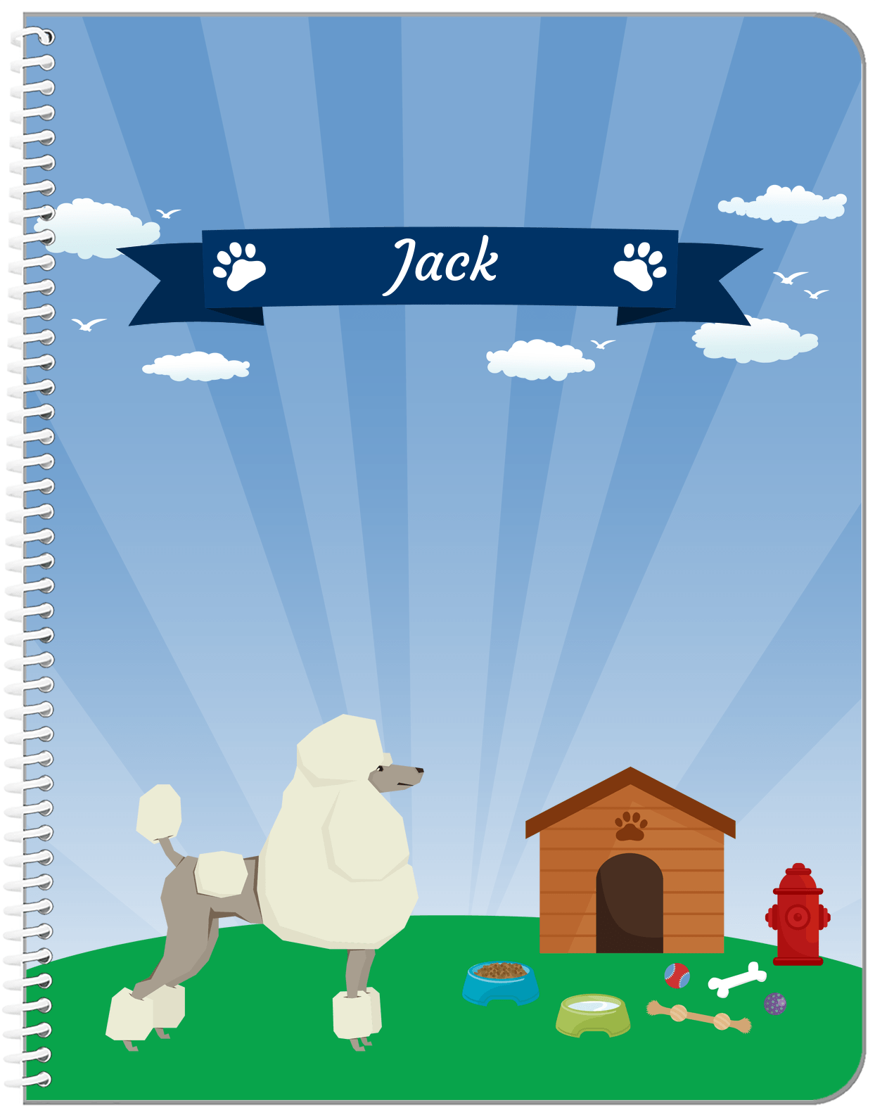 Personalized Dogs Notebook XXII - Blue Background - Poodle - Front View
