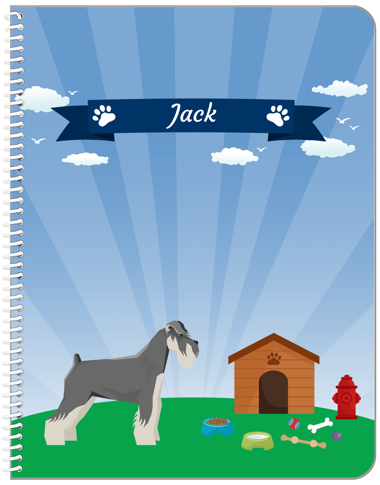 Personalized Dogs Notebook XXII - Blue Background - Schnauzer - Front View