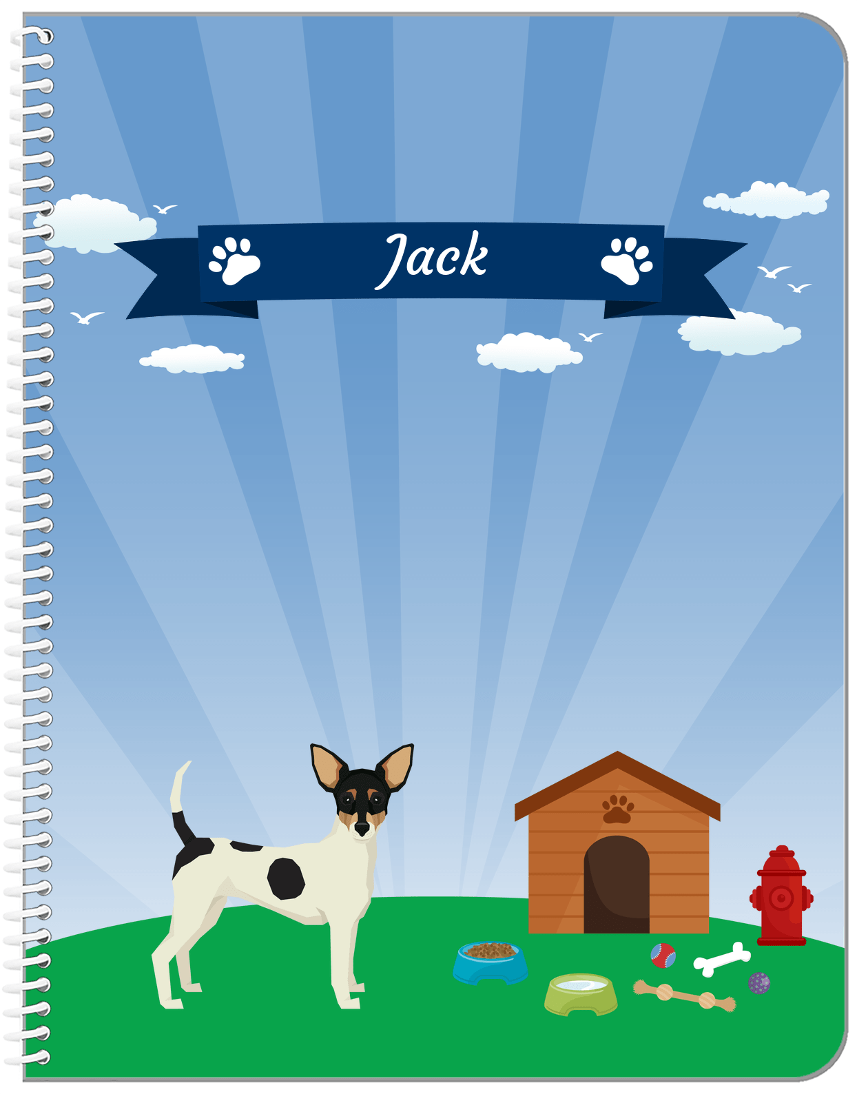 Personalized Dogs Notebook XXII - Blue Background - Toy Fox Terrier - Front View