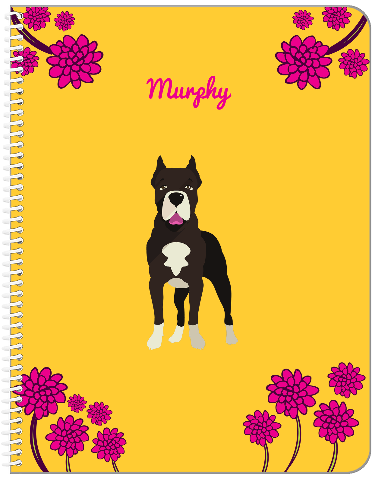 Personalized Dogs Notebook XXIII - Yellow Background - American Staffordshire Terrier - Front View